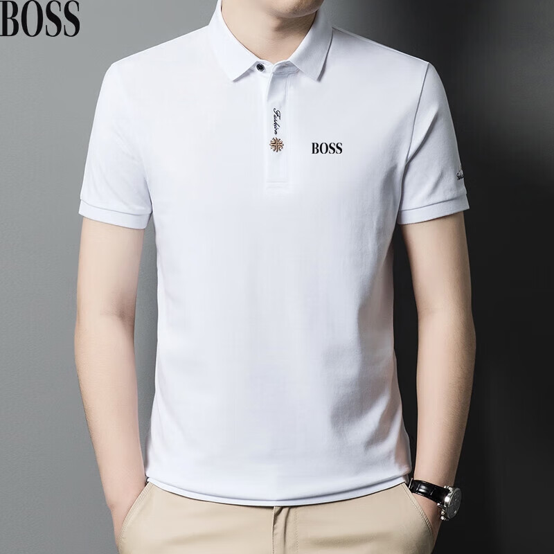 boss男装短袖polo衫纯色翻领夏季半.袖t.