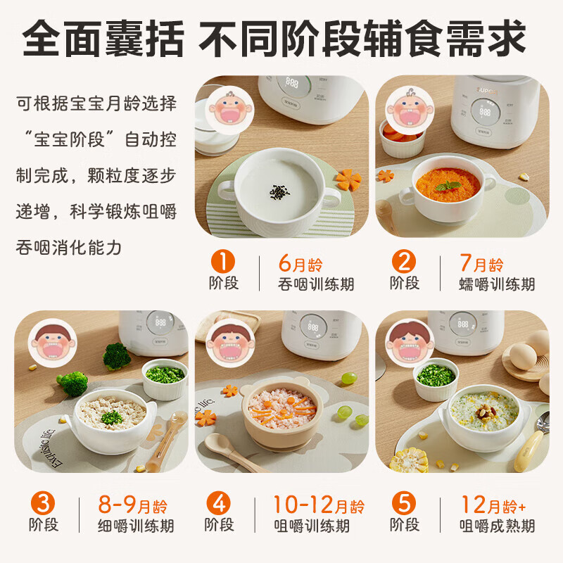 苏泊尔(SUPOR)辅食机蒸煮搅拌一体机婴儿多功能辅食一键米糊婴儿料理机打泥研磨 FB07