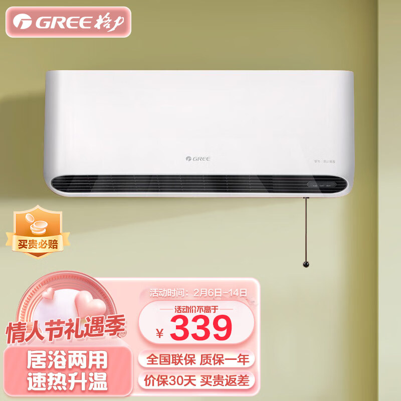 格力（GREE）取暖器家用壁挂式暖风机IPX4级防水电暖器 居浴两用防烫热风机NBFC-X6020