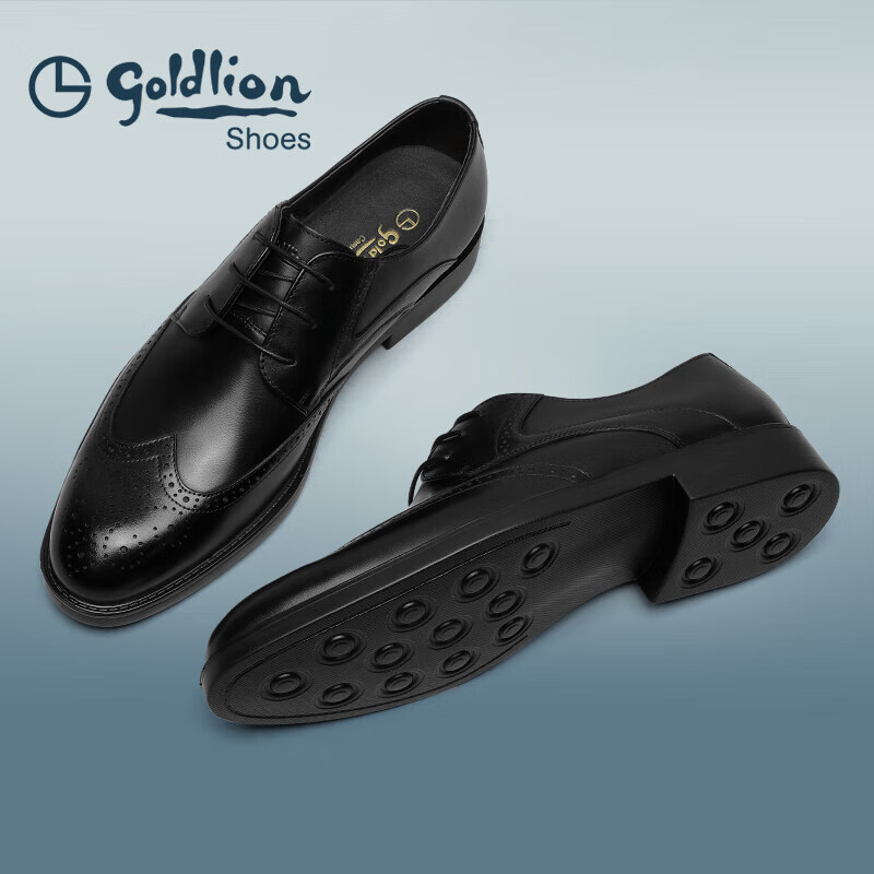 金利来（goldlion）男鞋都市正装个性雕花皮鞋耐穿舒适布洛克鞋59621018401A黑色42