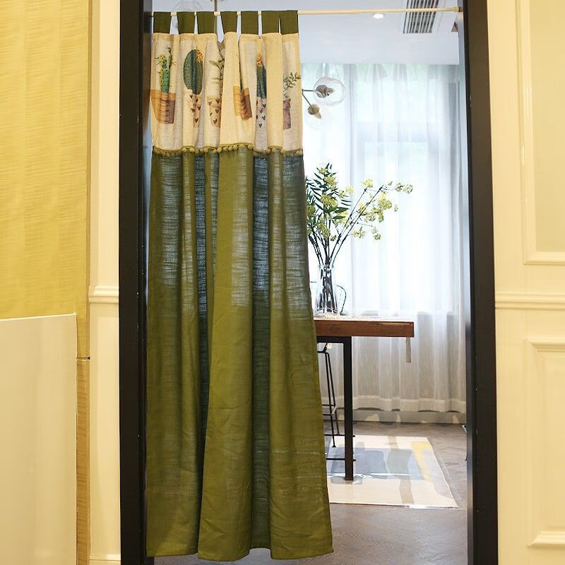 嘉枝鹿鸢尾穿杆北欧仙人球挂带美式门帘窗帘免打孔卧室遮光纯色单片