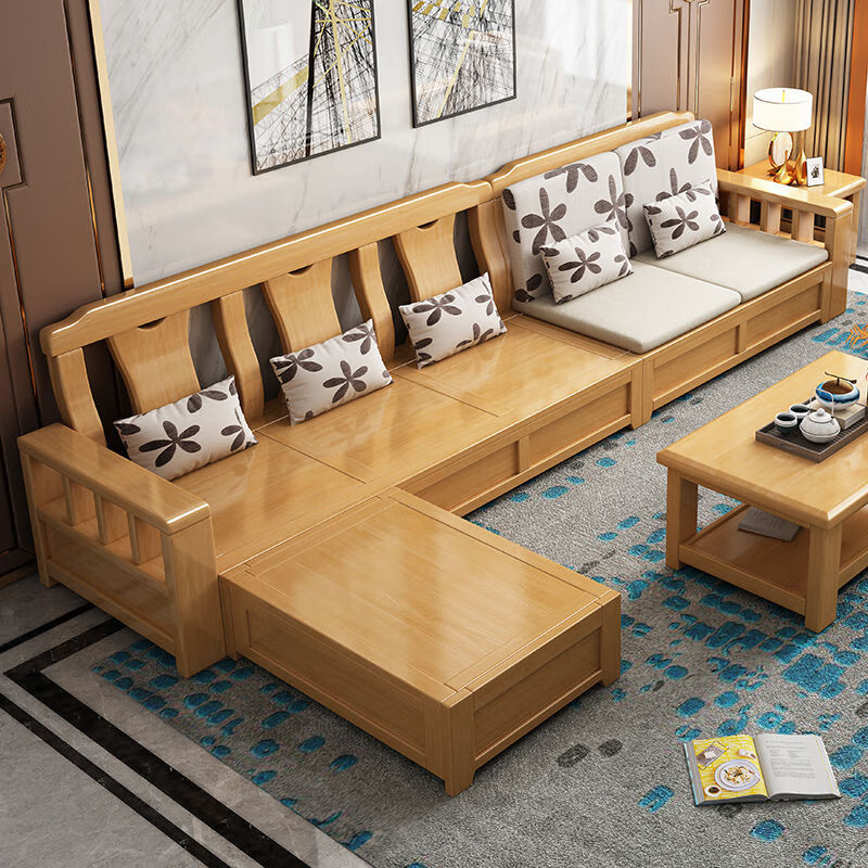 迪朗新中式实木高靠沙发组合现代客厅储物小户型冬夏两用沙发客厅家具