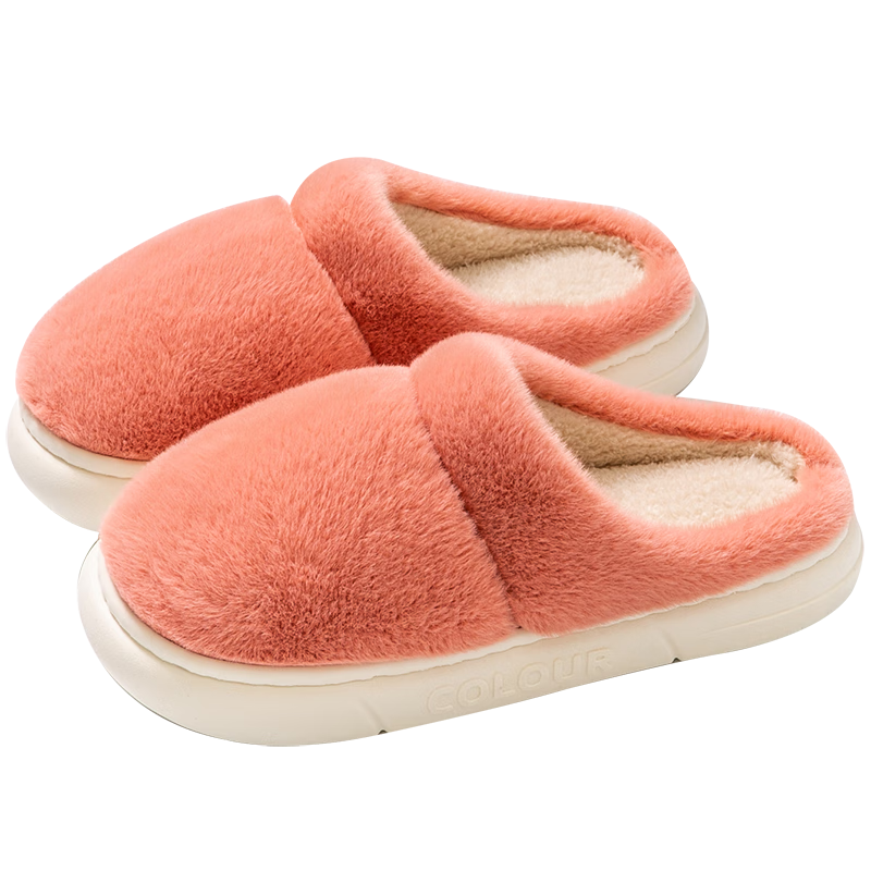 酷趣Coqui 时尚舒适毛绒加厚保暖棉拖鞋冬女款 牛油果绿38-39 CQ8253