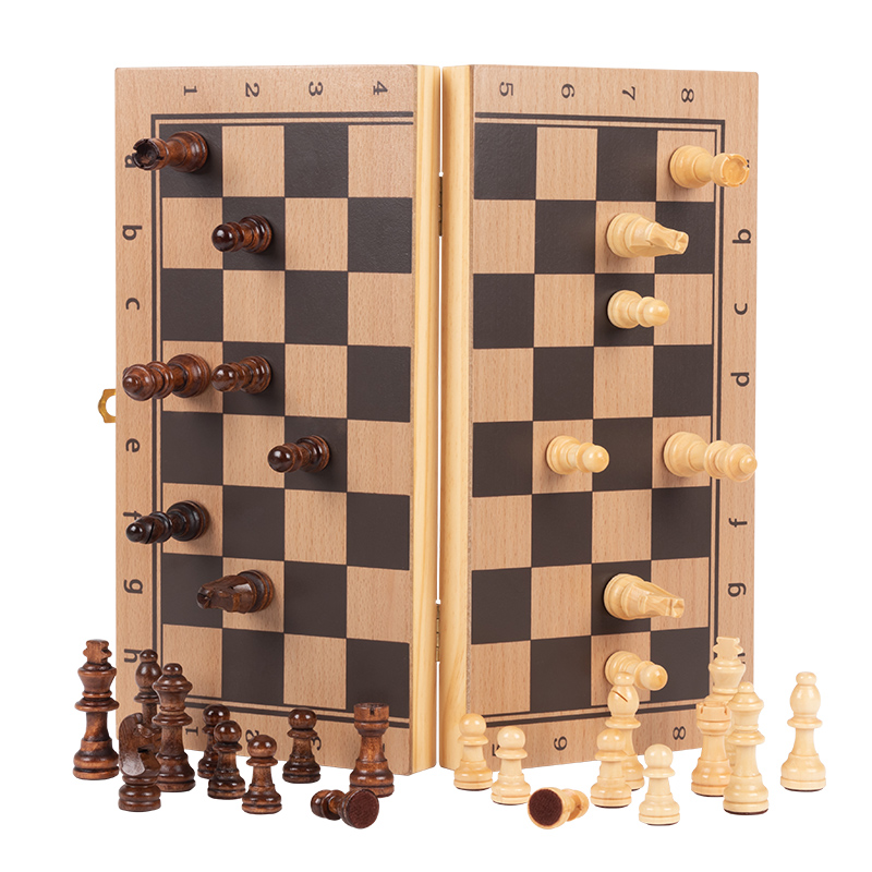 三格田磁性国际象棋套装折叠棋盘初学者儿童大号黑白色棋子实木棋盘
