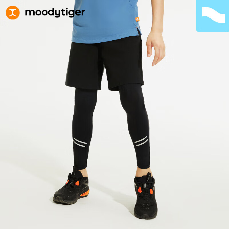 moodytiger男童假两件长裤夏季打底裤儿童凉感速干防晒弹力运动裤子|小轻风