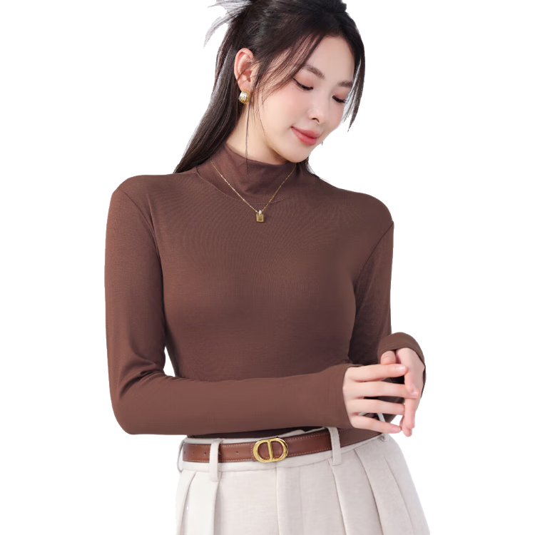 莫代尔半高领打底衫女基础内搭显瘦春秋打底衣修身显瘦减龄纯色长袖上衣