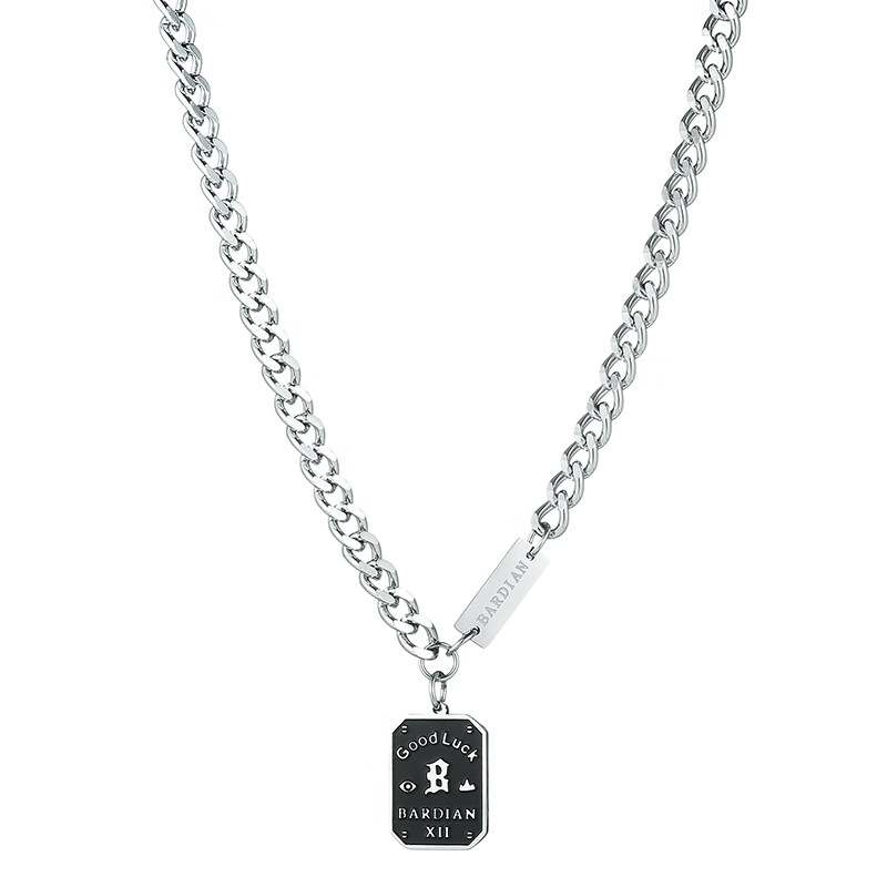 男潮男生卫衣链男士嘻哈锁骨链男 好运铭牌中性项链链长50cm延长链