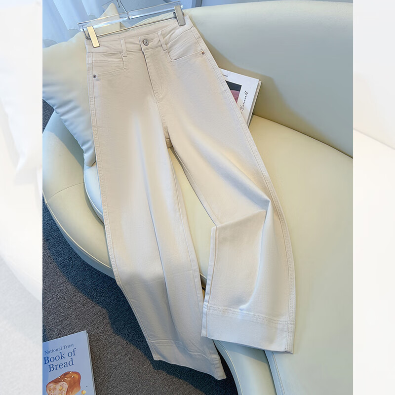 RAJKPOOR高端丹宁蓝牛仔裤女秋冬加绒2025年新款小个子垂感窄版直筒阔腿裤 A款冷茶色《加长版》春秋款 4XL 《建议147-160斤》