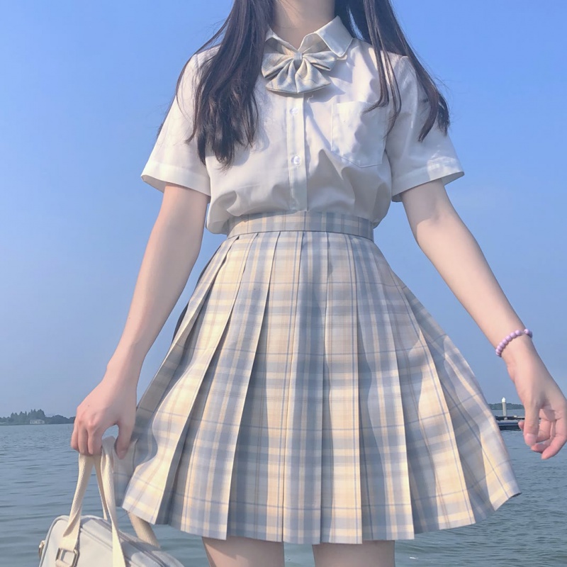 jk制服裙正版夏季全套百褶裙套装学院风格子女儿童学生 柠檬海盐格裙
