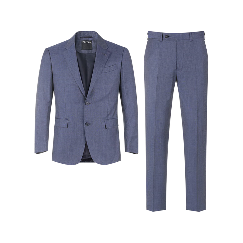 杰尼亞（Zegna）男士Multiseason兩粒單排扣商務(wù)西裝西褲長褲西服套裝男裝 221225 622031A6 藍色 46 /s