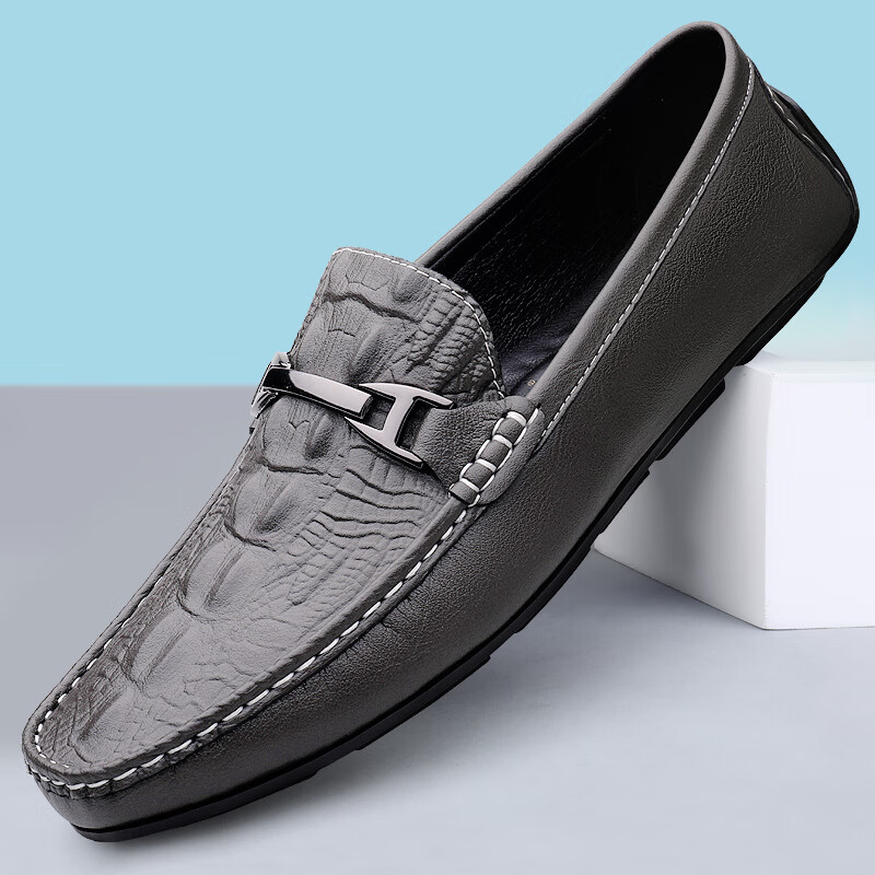 他她奥伦(tataaolun)皮鞋男鞋2024新款春秋季一脚蹬豆豆鞋男士英伦