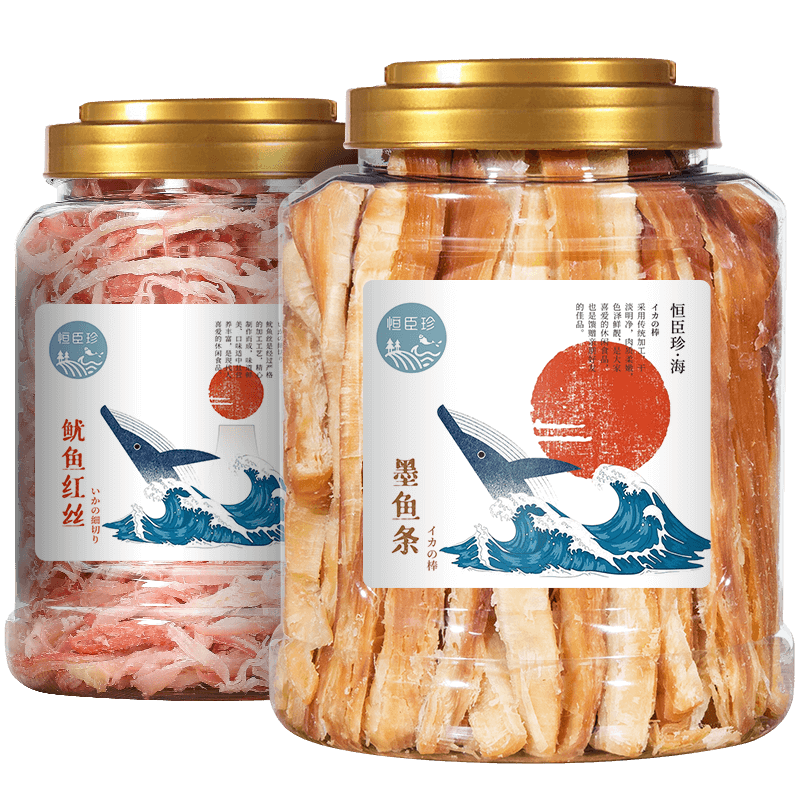 恒臣珍（HENGCHENZHEN）碳烤魷魚(yú)條干貨手撕魷魚(yú)絲零食禮即食網(wǎng)紅孕婦小吃解饞海鮮海味熟 魷魚(yú)紅絲500g+魷魚(yú)條500g
