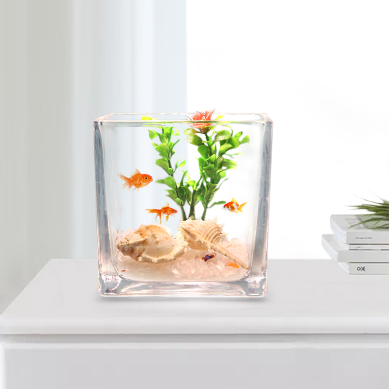 森森 小鱼缸 水族箱 客厅小型桌面创意家用生态迷你金鱼玻璃缸方形