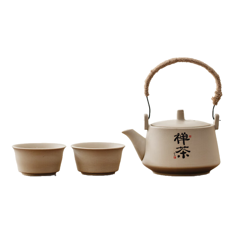 小套装宿舍家用粗陶瓷怀旧功夫茶具套装一壶二杯泡茶提梁壶 一壶二杯