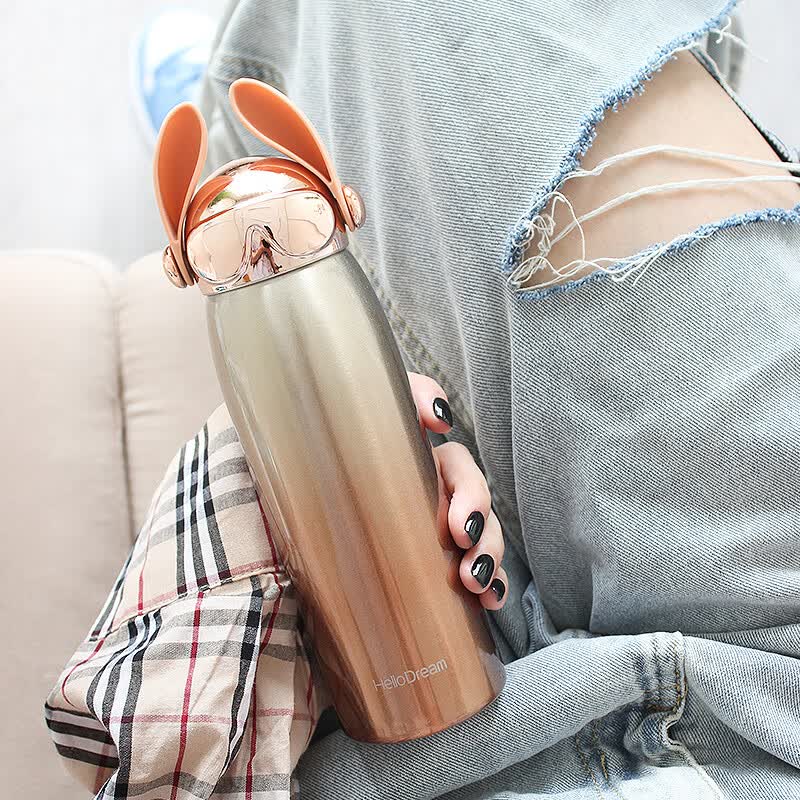 保温杯女学生可爱便携简约不锈钢水杯男潮流ins杯子 300ml 酷狗-金色