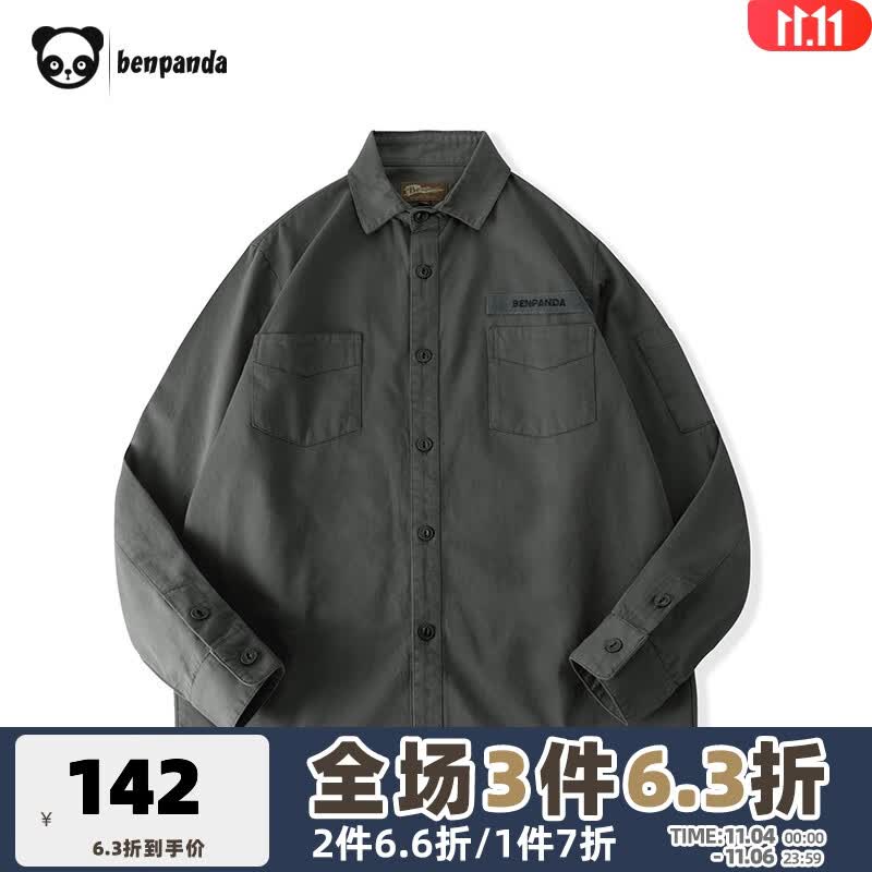 熊猫·本（ben.panda）秋季日系衬衫男新款潮流休闲纯色宽松情侣衬衫外套 深灰色 M怎么样,好用不?
