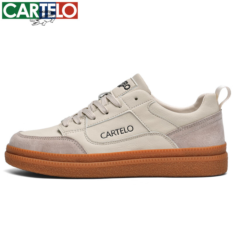 卡帝乐鳄鱼春秋新款男士舒适百搭休闲鞋潮流轻便透气板鞋运动时尚休闲男鞋 沙色 42