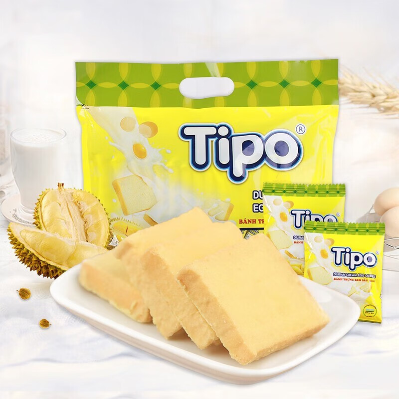 丰灵TIPO越南进口TIPO面包干早餐代餐鸡蛋牛奶面包片办公零食小吃 TIPO榴莲味面包干300g