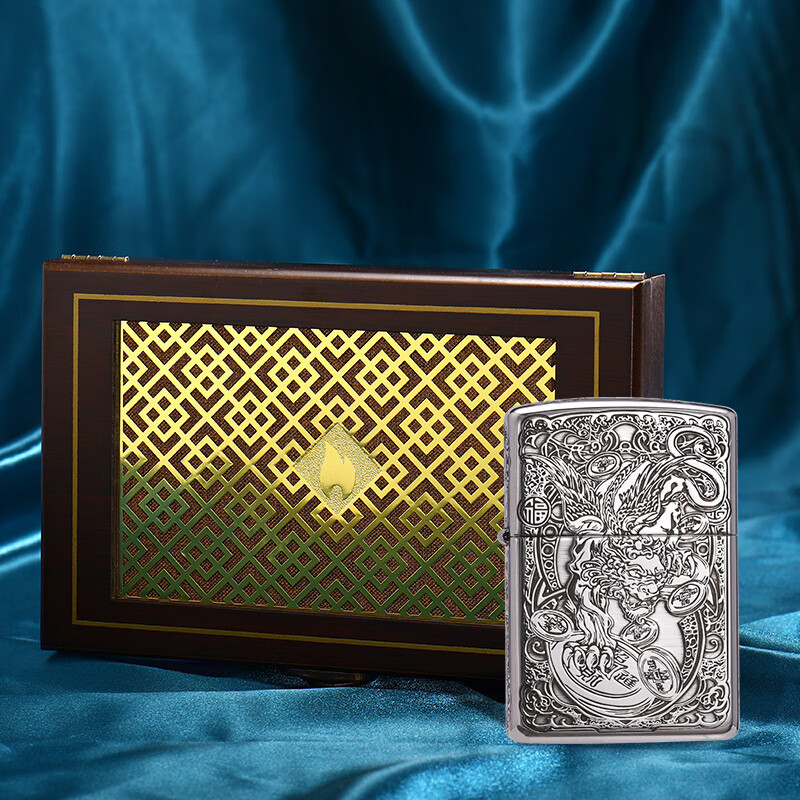 ZIPPO打火机官方正品防风芝宝盔甲纯银祥云龙招财貔貅送男士友生日礼物 重甲纯银招财貔貅【套餐款】