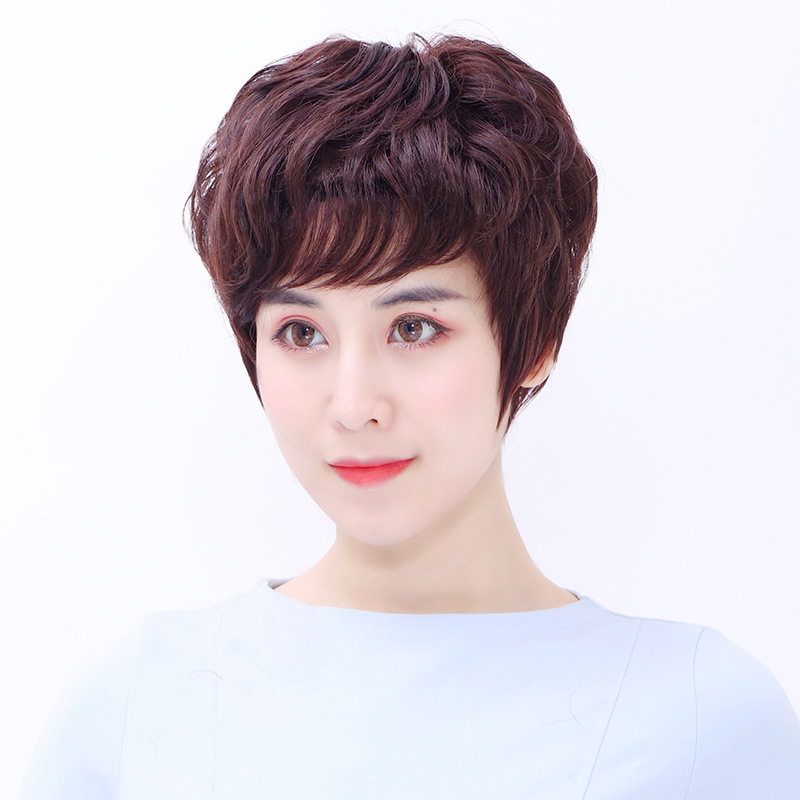 天美意(teemmix 真发女短发时尚妈妈款中老年假发套蓬松自然纹理烫