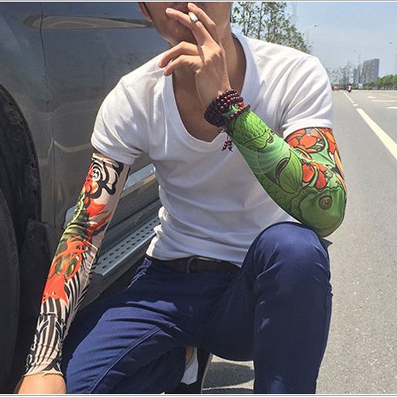 sinihuaji防晒袖套男夏季薄手套花臂透气户外钓鱼护臂印花手袖骑行护