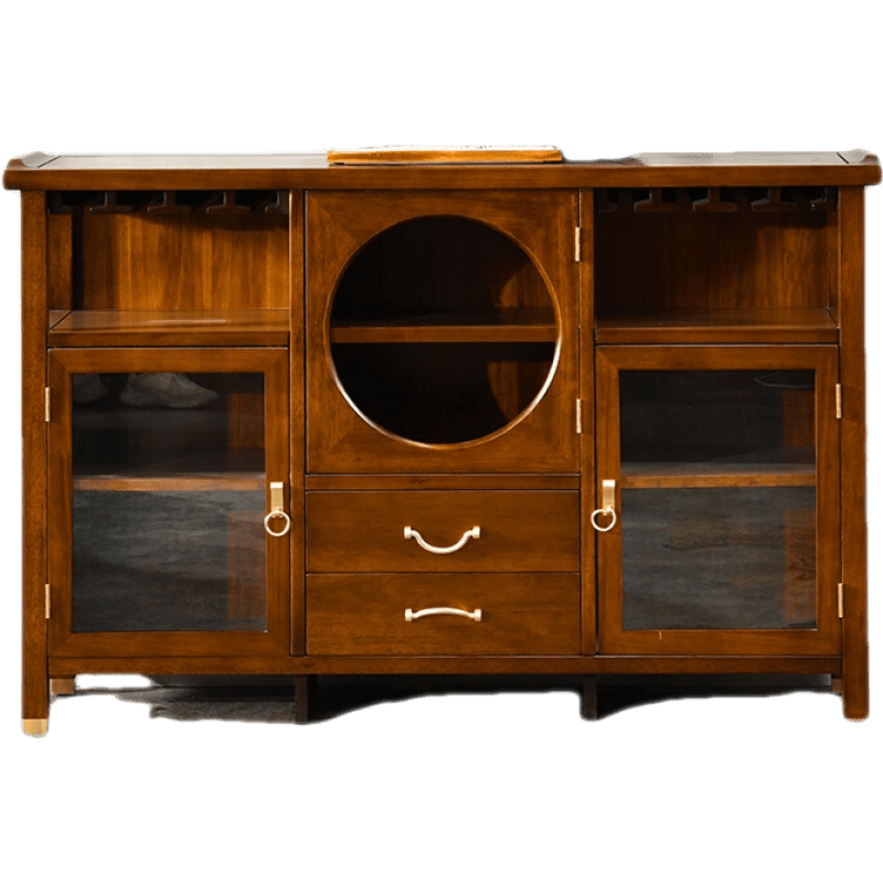 乌金木餐边柜北欧现代实木碗柜抽屉柜简约新中式玻璃门酒柜靠墙柜 乌金木餐边柜 默认1