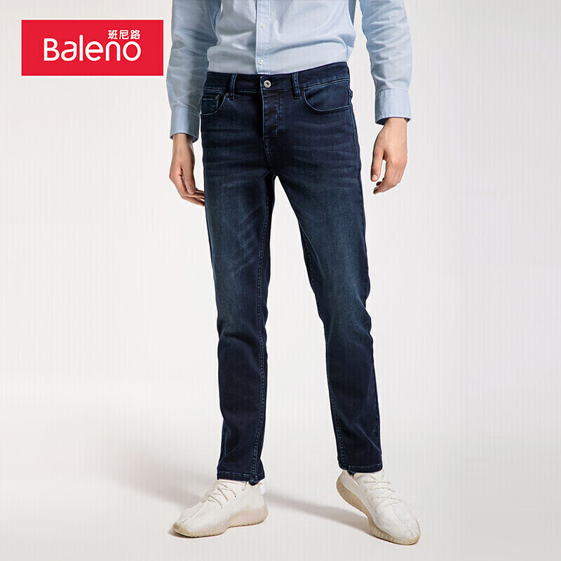 班尼路（Baleno）牛仔裤男 牛仔裤男弹力修身长裤时尚弹力直筒裤 01D 深蓝色 S