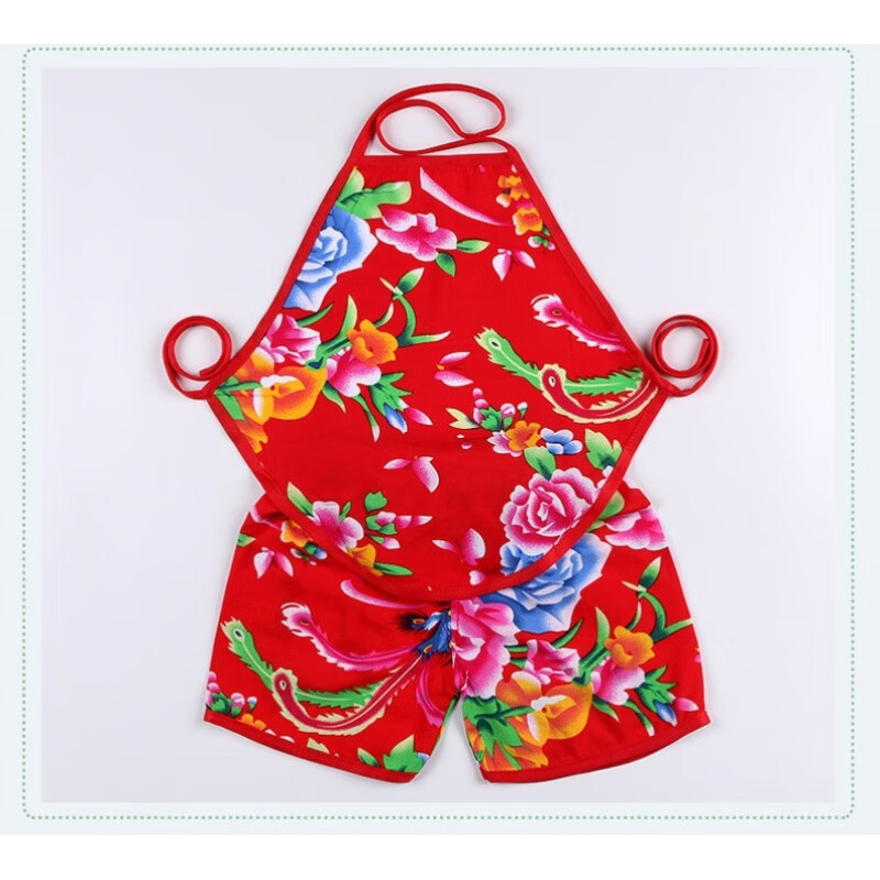 花衣服两岁男孩宝宝夏天大布童夏搞笑创意男空调服装 红色牡丹肚兜 80