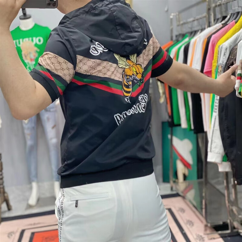 de宾格服装-男装工厂2023夏季新款时尚男士拉链短袖上衣mrde 黑色 m