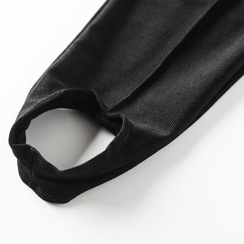 踩脚裤80年代脚蹬条纹健美裤中老年女士宽松外穿弹力高腰裤子 黑色