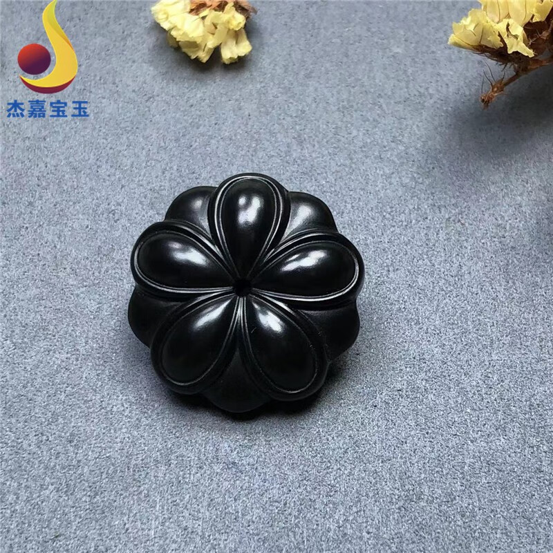 杰嘉宝玉【花开富贵】和田玉墨玉花朵吊坠挂件女款妈妈礼物带证书