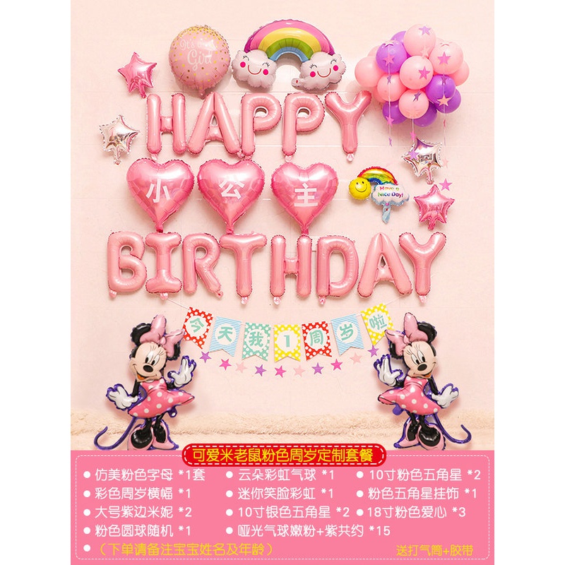 过生日房间布置氛围 儿童生日装饰场景布置女孩气球鼠