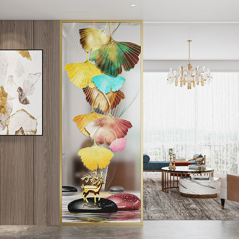 永禄兴新中式不锈钢长虹玻璃屏风客厅现代简约入户玄关隔断艺术雕花