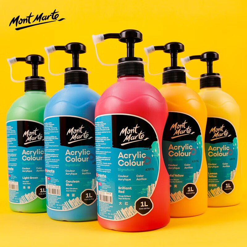 蒙玛特(mont marte) 丙烯颜料 1l 大瓶墙绘手绘颜料画室专用大桶 淡黄