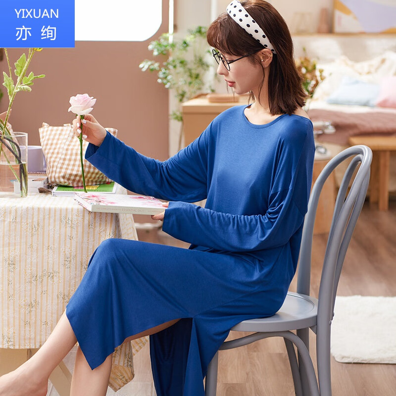 亦绚莫代尔睡裙秋冬季少女性感长袖优雅甜美外穿连衣裙家居服 21p