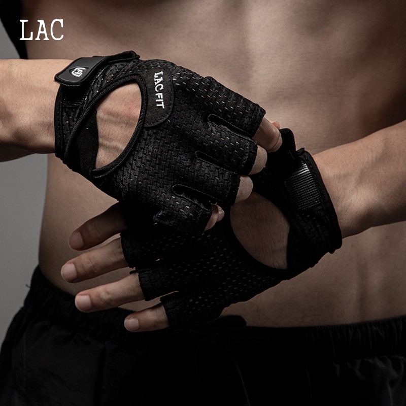 LAC健身手套男运动女护腕器械训练防滑透气夏半指单杠 镂空透气 黑色 L码（适用手围19.5-21.5cm）