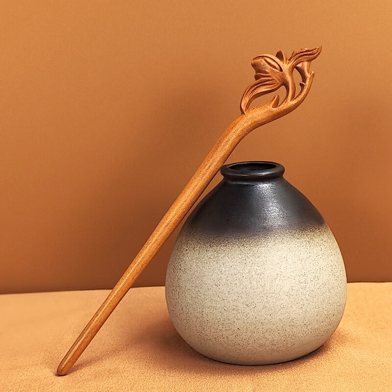 手工桃木簪子古风发簪女汉服头饰木质简约盘发钗子感成品木簪 桃花