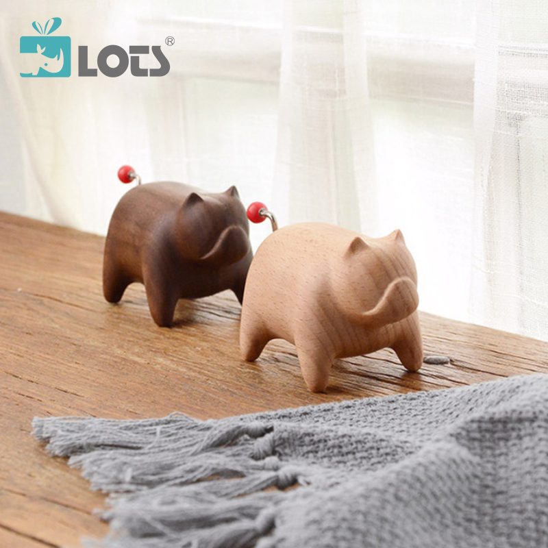 lots 可爱猫咪萌宠音乐盒创意手摇实木八音盒 送女友儿童生日礼物