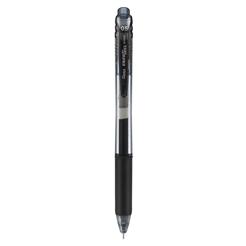 派通（Pentel）BLN105 按动中性笔 0.5mm针管式彩色顺畅速干防滑水笔签字笔学生用 黑杆黑芯 12支装