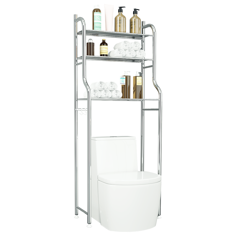 易漫 加粗不锈钢马桶架置物架卫生间厕所洗澡间厨房阳台浴室落地架收纳架整理架免打孔三层50*25*152CM