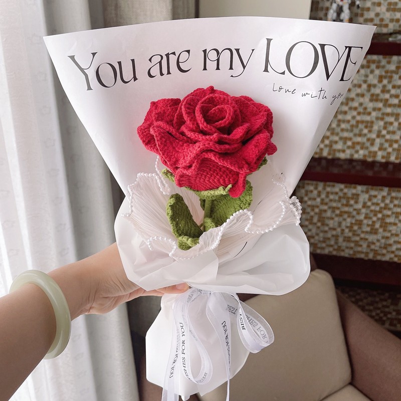 画中画手工编织diy泰国玫瑰花束手捧花自制材料包毛线成品花送女友