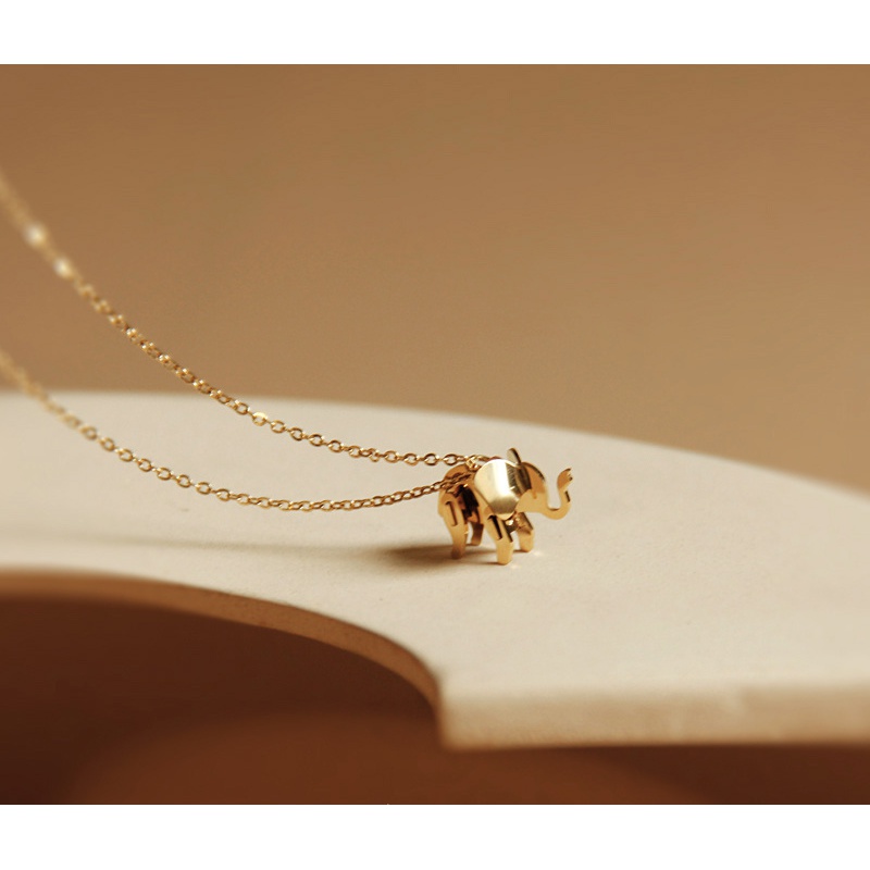 小众立体拼接大象设计钛钢d金高保色动物项链锁骨链 立体小象项链