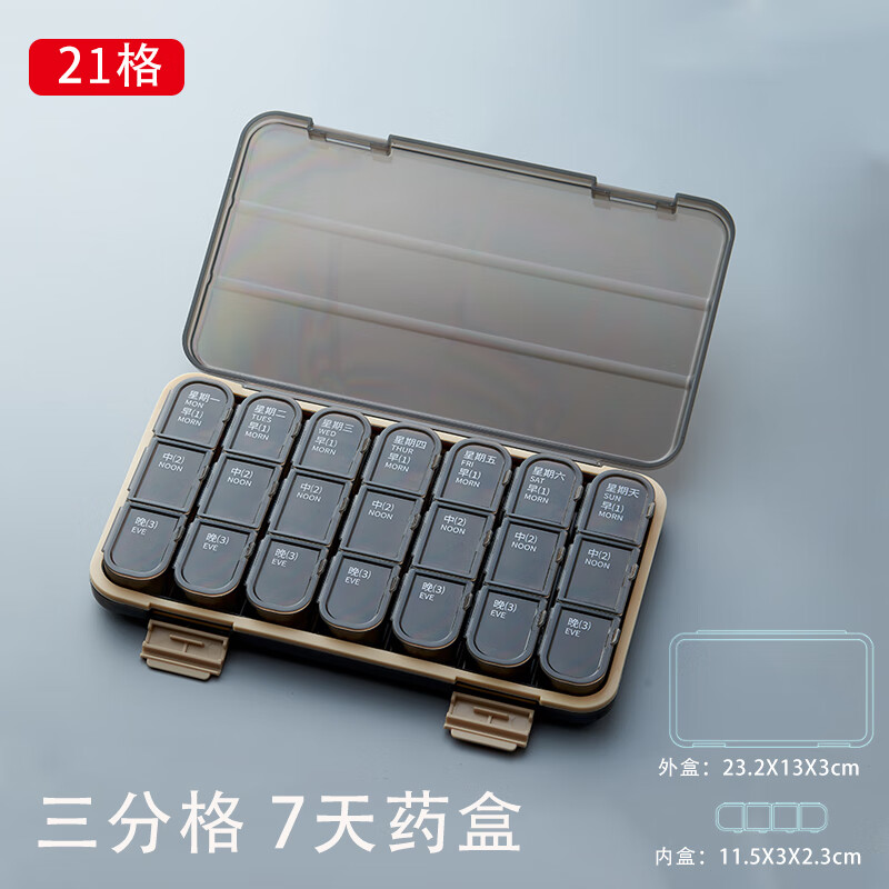 驰诺药盒七天便携分药器药品装盒吃药一日三餐分装收纳 【21格7天药盒