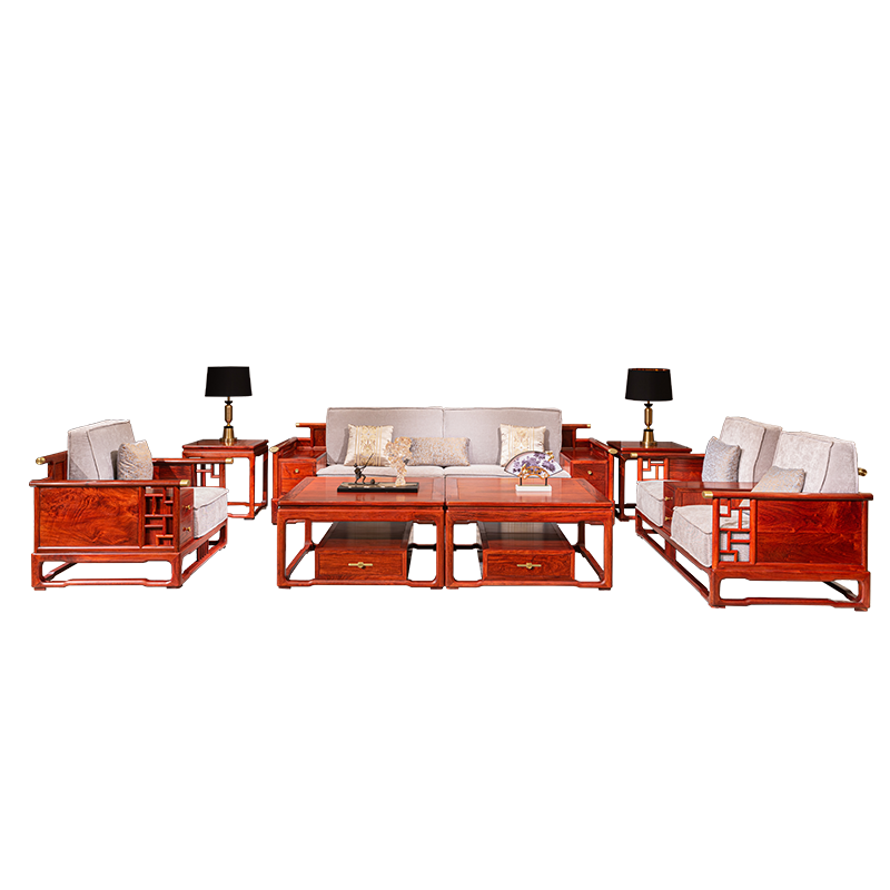 祥蕴阁红木家具 缅甸花梨(学名:大果紫檀)龙悟居10号沙发 123组合沙发6件套