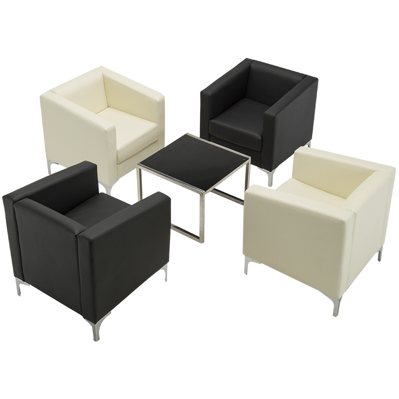 洛来宝黑色沙发会客接待洽谈沙发茶几组合简易沙发皮质 单人位*2+方几*1