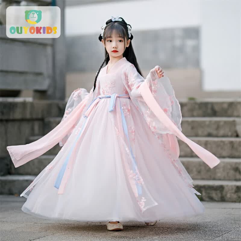 欧育女童汉服儿童春秋中国风连衣裙古装女孩生日礼物表演服B1517 120属于什么档次？
