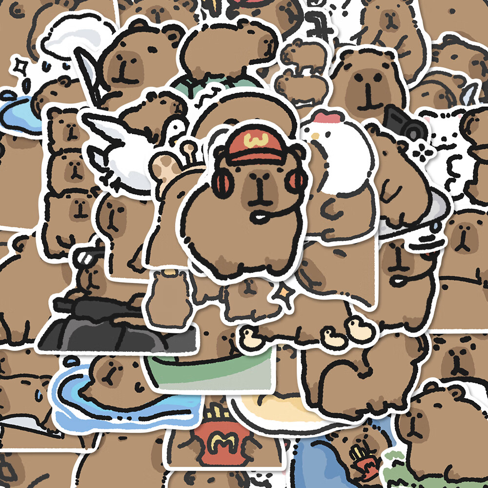 卡皮巴拉贴纸便宜卡通可爱卡皮巴拉小水豚贴纸笔记本手机壳水杯装 50