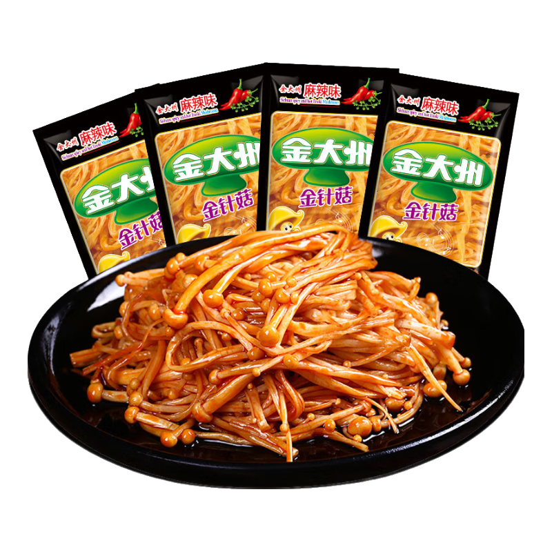 金大州金針菇川香麻辣味小袋裝500g 四川特產(chǎn)辦公室小吃零食下飯菜 