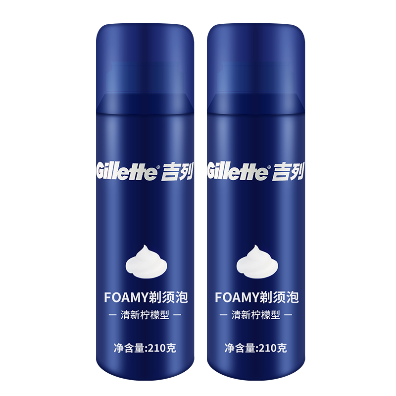 吉列（Gillette） 剃須泡沫薄荷檸檬男士順滑剃須泡沫剃須膏刮胡軟化順滑 吉列剃須泡210克（兩瓶裝）