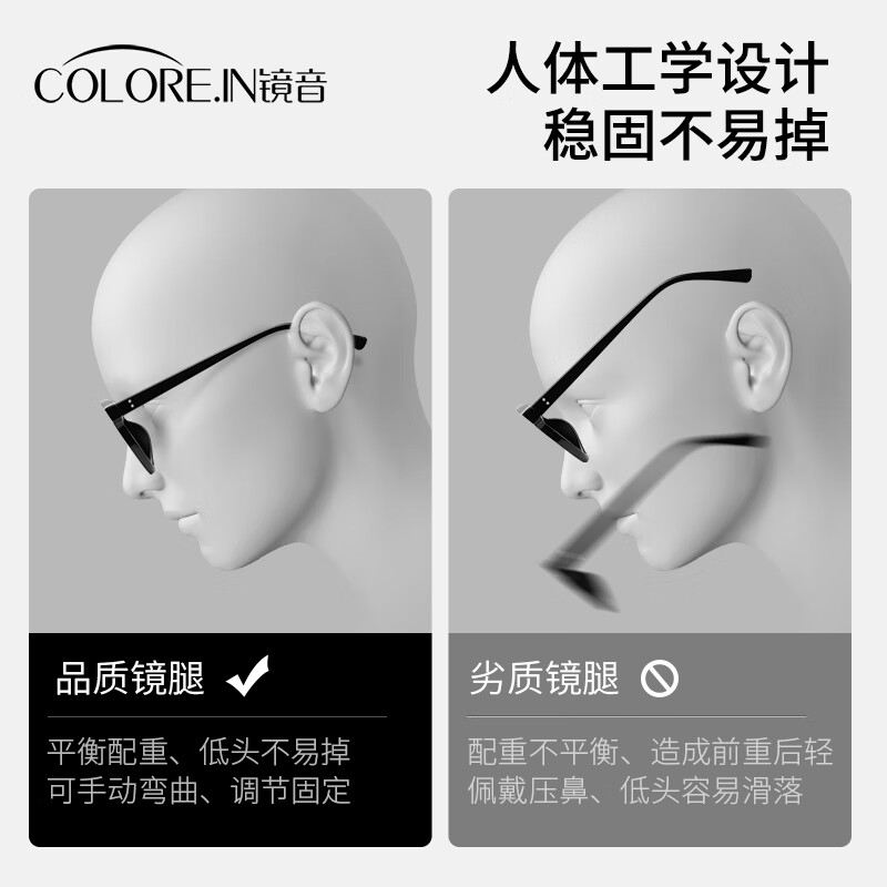 colore.in墨镜女款高级感偏光太阳镜小脸专用户外防晒防紫外线强光开车眼镜 黑框经典灰